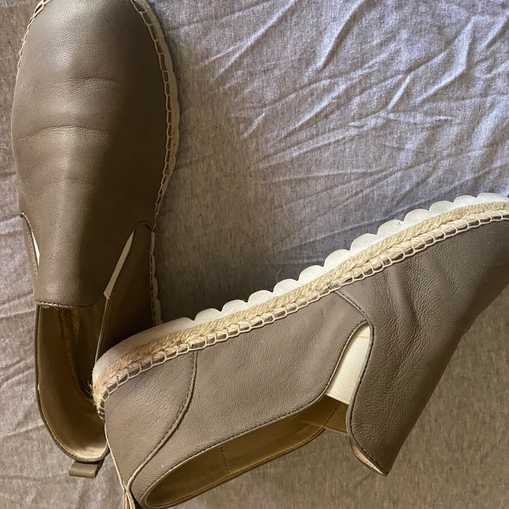 Nine West slip ons. Espadrille style flats,  olive green leather.